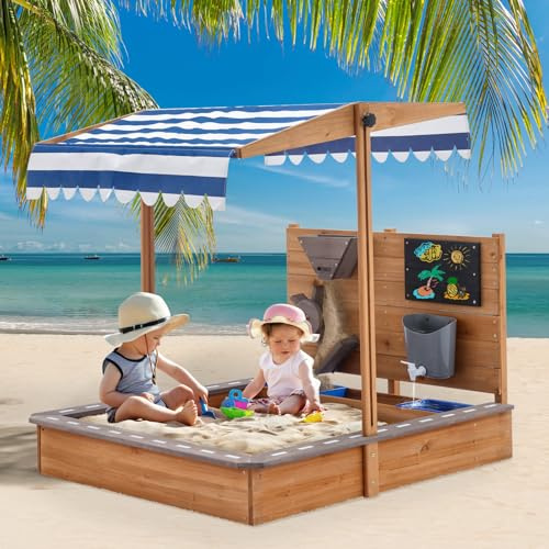 Wumagin Arenero con cubierta, caja de arena grande para niños de madera con juguete de playa, caja de arena con techo para playa, jardín (103 x 114 x 110 cm)