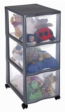 SUNDIS Orgamix, schubladenbox aus Kunststoff mit Rädern, 3 große transparente Schubladen im A4-Format, Höhe 63,5 cm, leicht zu verschieben, ideal für Büro, Unterricht, Unterlagen