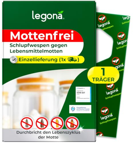 Legona Schlupfwespen gegen Lebensmittelmotten, 1 Träger, Einzellieferung | Ergänzende Lieferung gegen Motten in Küche, Vorratsschrank, Speisekammer und Lebensmittel