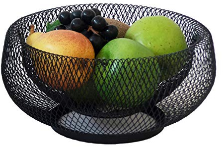kela Eleganter stylischer Obstkorb Marlo I schwarz I Ø 28,5 cm I Metall - feinmaschiges Geflecht I Schale, Deko-Schüssel I Korb im Korb - Form