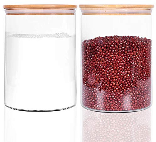 Set of 2 Large Glass Food Storage jar, 100 FL OZ (3000ml) Glass Flour Canister with Airtight Bamboo Lids for Kitchen Corner, BPA-Free Flour Container for Sugar, Ground Coffee, Rice and Dry Food