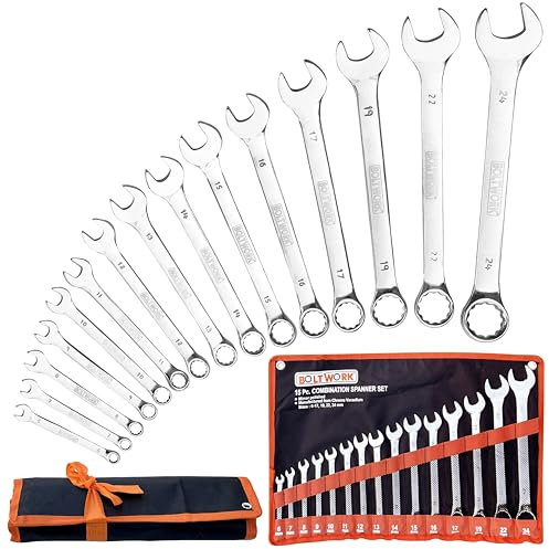 VORX BOLTWORK Spanner Set 15 Pc 6 to 17, 19, 22, 24mm Forged Metric CRV Steel Combination Open & Ring End, Heavy Storage Wallet, 1% of Sale Value Will be Donated to Children's Hospital, Sheffield