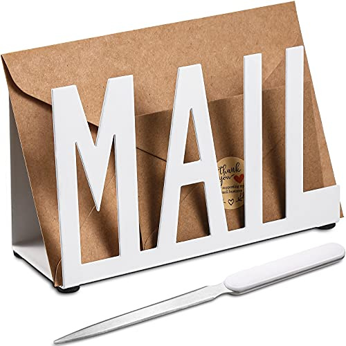 Jetec Clasificador de Cartas de Metal Estante de Correo Organizador de Correo de Recortes de Mesa Soporte de Documento Carta Correo con Abrecartas para Escritorio