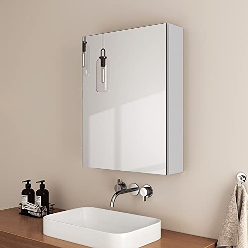 EMKE Bathroom Mirror Cabinet Wall Storage Hanging Cabinet, Wall-Mounted Storage Cupboard with Aluminum Alloy Single Door, White