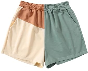 SOLY HUX Women's Casual Elastic Shorts Running High Waisted Color Block Sweat Shorts with Pockets Multicoloured M