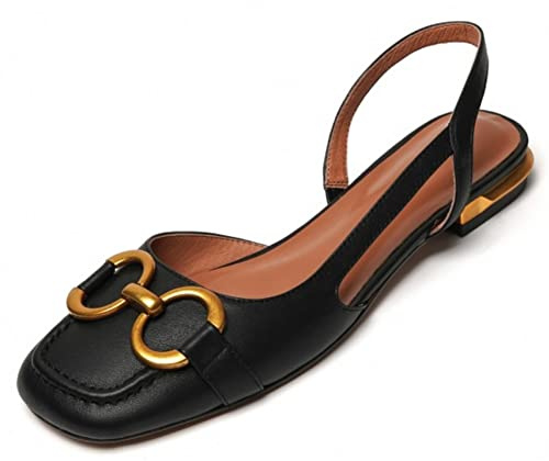 ERLINGO Scarpe da donna piatte con cinturino sul retro, punta quadrata, tacco basso, sandali casual per uso quotidiano, con fibbia in metallo, mocassini senza schienale, moda retrò per feste, scarpe