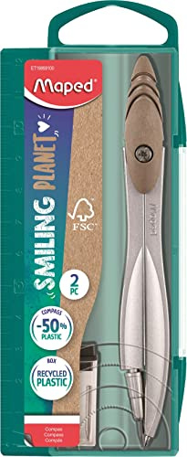 Maped - Zirkel Study Smiling Planet Mine – Der verantwortungsvolle Zirkel – Estrich des Rings aus 50% FSC-zertifizierten Holzfasern – Äste aus Metall – ab 10 Jahren