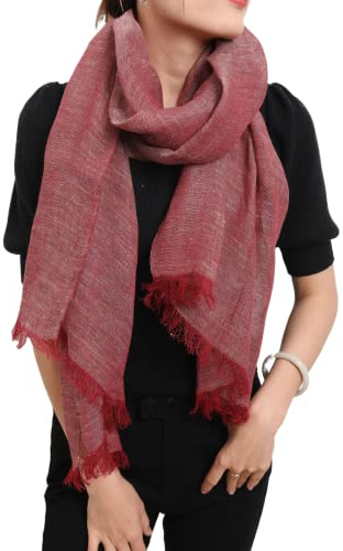 Prettystern unisex melerad enfärgad lång lätt sommar linnehalsduk, T89 röd, 190 cm X 70 cm
