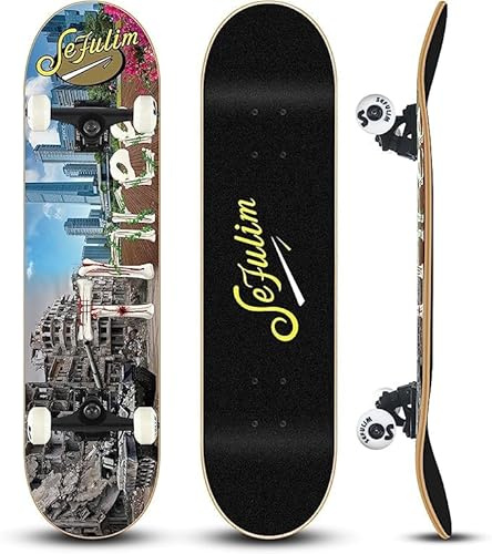 Sefulim 31x8 Pollici Skateboard Completo 7-strati Acero Canadese Doppio Kick