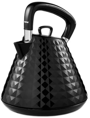 GEEPAS 1.5L Cordless Electric Kettle | Traditional Pyramid Kettle with 360° Rotational Base Strix Control Auto Shut Off & Boil Dry Sensor | Space Saving Cord Storage LED Indicator | 3000W Argyle Black