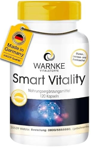 Smart Vitality - Complexe avec acide folique, taurine, Bacopa Monnieri, lycopode, phospholipide & Q10-120 gélules - fortement dosé - vegan | Warnke Vitalstoffe - Qualité des pharmacies allemandes
