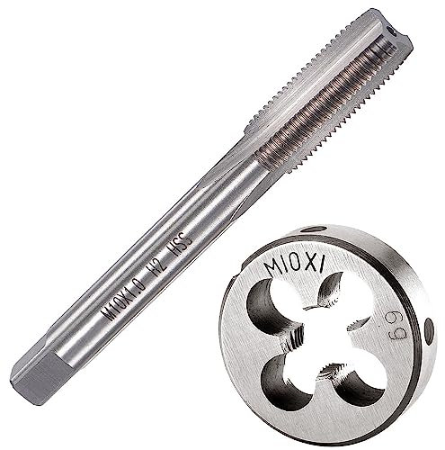 Saipor M10 X 1 Metrisch Gewindeschneid und Gewindeschneideisen M10 x 1.0mm HSS Gewindebohrer und Schneideisen, Rechtsgewinde Feingewinde Schneider, Gerade Geriffelt Gewindeschneider