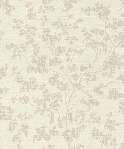 Rasch Welcome Home 653847 Papier peint intissé beige avec fleurs aspect lin Papier peint floral