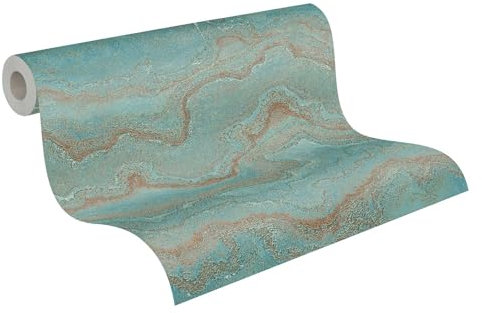 A.S. Création Livingwalls Tapete 396591 mit Marmoroptik - hochwertige Design Tapete Marmor in Blau, Petrol, Bronze - Wandtapete mit Glanzeffekt in Gold, Kupfer - 10,05m x 0,53m - Made in Germany