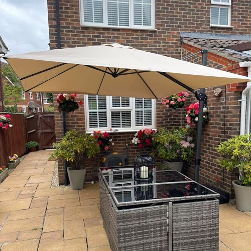 PURPLE LEAF Ombrellone da Giardino 2,5 x 2,5 m con Base, Ombrellone Decentrato in Alluminio con Inclinabile e Rotazione di 360°, Tela Protezione UV 50+ per Balcone Piscina Terrazza Esterno, Beige