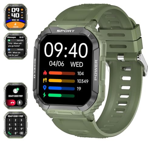 Tipmant Orologio da uomo con chiamate Bluetooth, impermeabile IP68, monitoraggio frequenza cardiaca, sonno SpO2, calorie, podometro per Android iOS