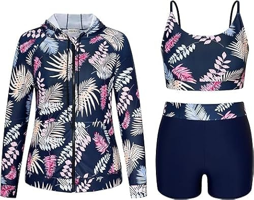 Hanna Nikole Traje de baño de tres piezas para mujer de talla grande con mangas largas Tankini, azul marino, 46