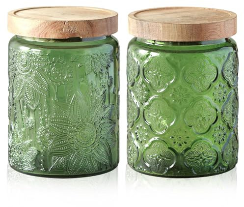 kiss me Vintage Glass Jars with Lid, 700ml/24oz Airtight Colored Mason Jar Biscuit Tin Cookie Tea Coffee Sugar Canisters Candy Jar for Kitchen Counter, Pantry (2 pack-700ml)