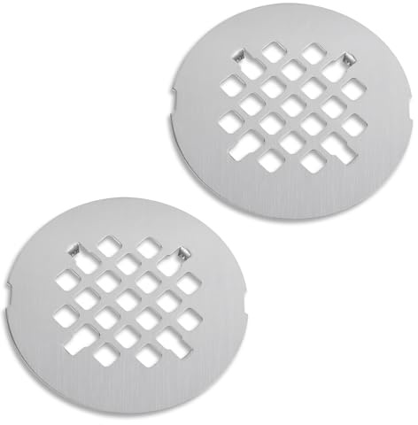 2-pack 10,8 cm OD duschdräneringsskydd, SUS304 rostfritt stål knäpp-in rund duschavlopp sil hårfångare ersättning golvavloppsskydd