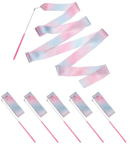 PATIKIL Nastrini da Ballo, Confezione da 6 78.7 Pollici Nastri da Ballo Ginnastica con Bacchette Antiscivolo Bandiere da Ballo per Regali, Spettacoli di Talento, Baton Twirling, Bling Pink
