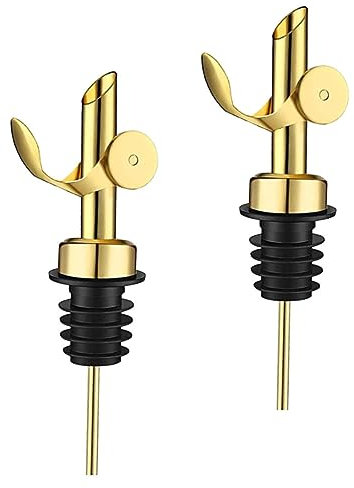 Cabilock Vertedor De Botellas De Acero Inoxidable Dorado 2piezas Boquilla Dispensadora De Aceite De Oliva Tapón Multifunción Sin Goteo Adecuado para Cocina y Uso Diario