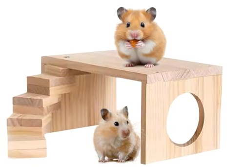 Bandejas de Madera para hámster, escondite con Puente Escalera para roedores, de masticación Seguro para Conejillos de Indias Enanos y jerbos Chinchillas y Animales pequeños