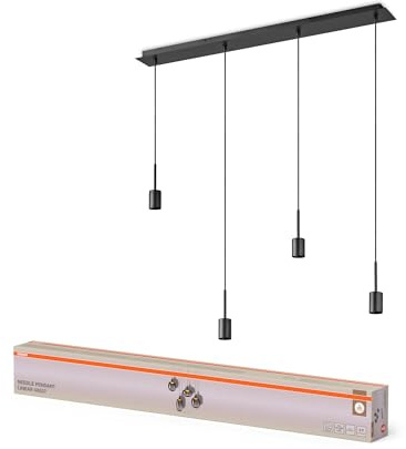 OSRAM Lampada a sospensione Decor Needle Linear 4xE27, grigio scuro, acciaio, scenari di illuminazione individuali, cavo da 2 m