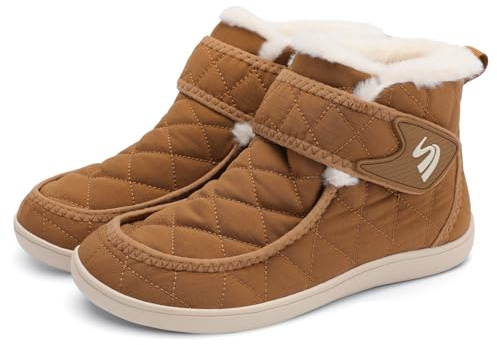 Spesoul Wide Snow Boots for Women Waterproof Barefoot Boots Fuzzy Winter Shoes Slip On Ankle Booties for Outdoor Walking 9.5 Wide