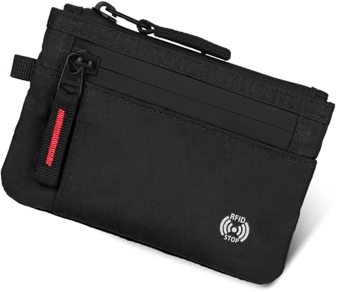 DiULi Slimmest RFID Wallet with Zip | Minimalist Card Holder for Men | Blocking Travel Wallet with Coin Pocket | Small Lightweight Pocket Pouch | Black
