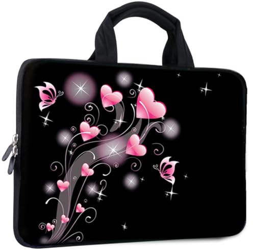 Mibbxea 15-15,6 pollici Borsa per Laptop, Custodia in Neoprene per Computer, Chromebook, Ultrabook, Notebook, Borsa a Tracolla con Manico, Compatibile con Dell HP Lenovo ASUS Acer, Cuore rosa., 15