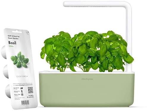 Click & Grow Smart Garden Orto in Casa, Kit Completo con 3 Capsule di Basilico, Illuminazione e Irrigazione Automatica, Idroponica Semplificata