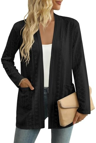 GLEENOD Cardigan Femme en Maille Fine, Gilet Léger Ouvert sur Le Devant, Tricot Souple et Élégant, Coupe Décontractée, Idéal Mi-Saison Bureau et Quotidien