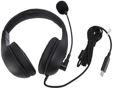 Jiawu Cuffie USB con Microfono, Asta Microfono a Collo di Cigno Regolabile con Riduzione del Rumore, Cuffie con Controllo del Volume per PC Laptop Classe Online