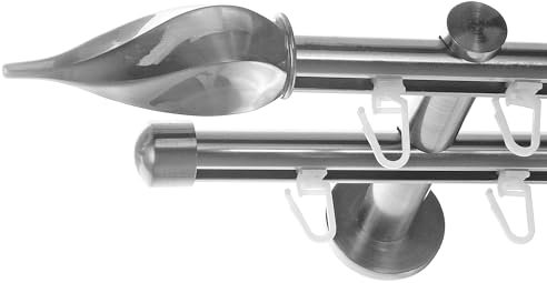 BASIT Gardinenstange 2 läufig Innenlauf Wandmontage 320cm lang Edelstahl Look I Gardinenstange doppelläufig Wandmontage Ø16mm mit Kappen I In 120-600cm verfügbar H80