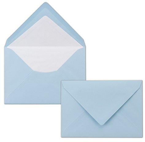 50 Briefumschläge Hellblau - DIN C6 - gefüttert mit weißem Seidenpapier - 80 g/m² - 11,4 x 16,2 cm - Nassklebung - NEUSER PAPIER