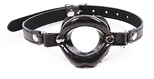 Shawa Knebel Mundknebel Fetisch SM Ballknebel Einstellbar Gezwungen Mund Offen Silikon Leder Bondage Flirten Sexpielzeug (Schwarz)