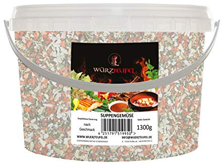 Soppa grönsaker torkade, skuren 6 x 6 mm (återfuktad) EU-vara! PE-hink 1 300 g. (1,3 kg)