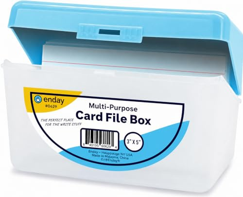 Enday Index Card Holder Blue, 3x5 Note Flash Card Organizer Case, Index Card File w/flip top, Notecard Recipe, Holder, Holds 250 Cards, Also Available in Purple, Red, Green, Grey, Pink (1 PC)