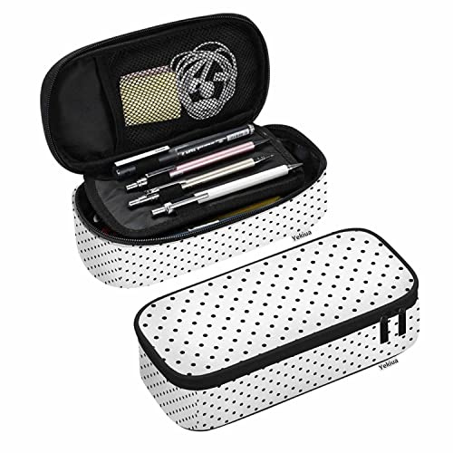 Yekiua Polka Dots Pencil Case Organizer Geometric Circles School College Office Big Capacity Pencil Bag for Teens Girls Adults Student Black White