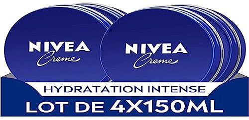 NIVEA Crème visage, corps & mains (lot de 4 x 150 ml), crème hydratante à la texture onctueuse enrichie en Eucerit, soin hydratant multiusage pour toute la famille