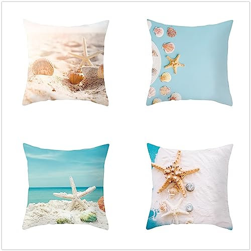 ZANHOG 4Er Set Kissenbezug 65x65cm Samt Kissenbezüge Blauer Seestern Dekorative Kissenhülle mit Vertecktem Reißverschluss Outdoor Kissenhuellen für Sofakissen Schlafzimmer Wohnzimmer