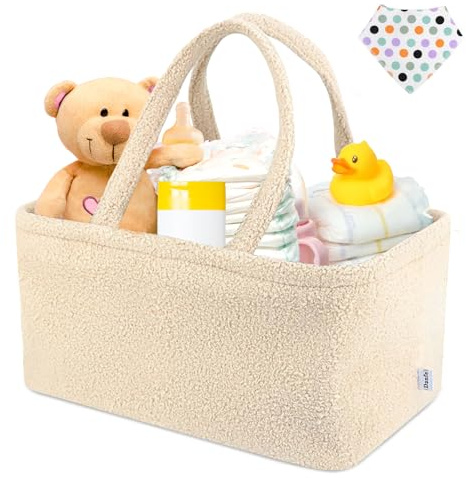 Nappy Caddy Organizer Teddy Baby Diaper Basket, Newborn Essentials, (FREE BIB Included)