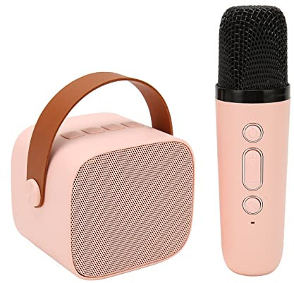 Tragbarer Bluetooth-Lautsprecher mit Mikrofon-Set, Karaoke-Maschine für Kinder, mit 6 Arten von Soundeffekten, für Smart-Geräte, TV, Tablet und PC (Rosa)