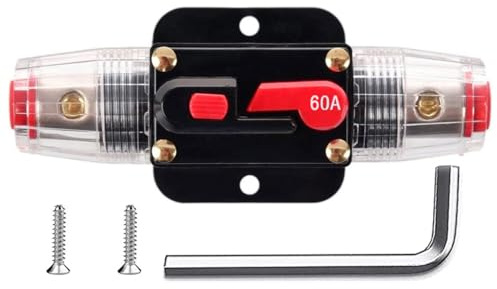 Greluma 1PC Fusibile di ripristino dell'interruttore automatico in linea da 60 A, portafusibile di ripristino 12 V-24 V DC con ripristino manuale per la protezione del sistema audio marino automatico