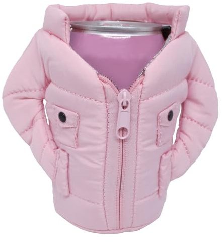 Gadgetime USA Can Cooler Vest - Insulated Beverage Cooler - Can Cover - Reusable Zip Up Can Jacket - Cute Sleeve for Canned Beverages & Beer - Funny Gift for Friends & Family - Pink
