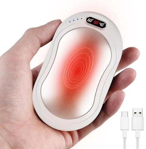 WIYETY Chauffe-mains portable USB rechargeable : 6000 mAh Chauffe-mains électrique Powerbank avec affichage numérique, 3 vitesses Chauffe-mains réglable Cadeau de Noël d'hiver pour enfants femmes