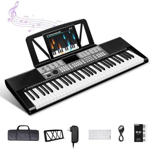 TERENCE Keyboard Piano 61 Tasten Duale HiFi-Lautsprecher e Piano mit 51 Funktionstasten LED-Anzeige Duale Tastatur 2 Stromoptionen Digital Piano Unterstützung für Headset und Mikrofon