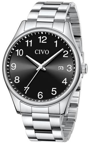 CIVO Herren Uhren Edelstahl Analog: Einfach Groß Ziffernblatt Armbanduhr Herren - Wasserdicht Klassische Business Quarzuhr Geschenke für Männer