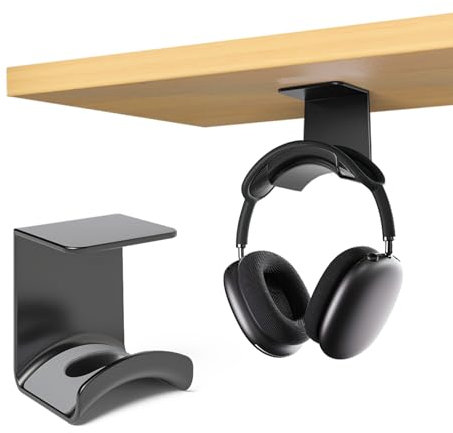 wigmoa S-T8 Compact Headphone Stand for Under Desk Headset Wall Mount with Secure Adhesive Hook, Compatible for Airpods Max &Most Headphone/Controller (Black/Under Desk)