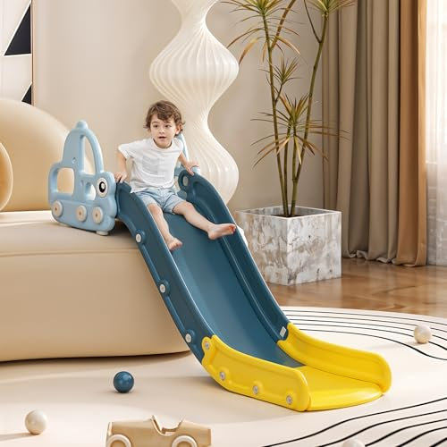 FUKEA Sofa Slide, Toddler Slide Indoor Kids Slide with Extended Length, Baby Car Slide for Bed Couch Slide for Toddler Age 1-3, Blue
